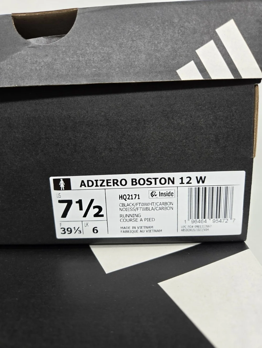 adidas Women's Adizero Boston 12 Core Black Cloud White Running Shoes Size 7.5